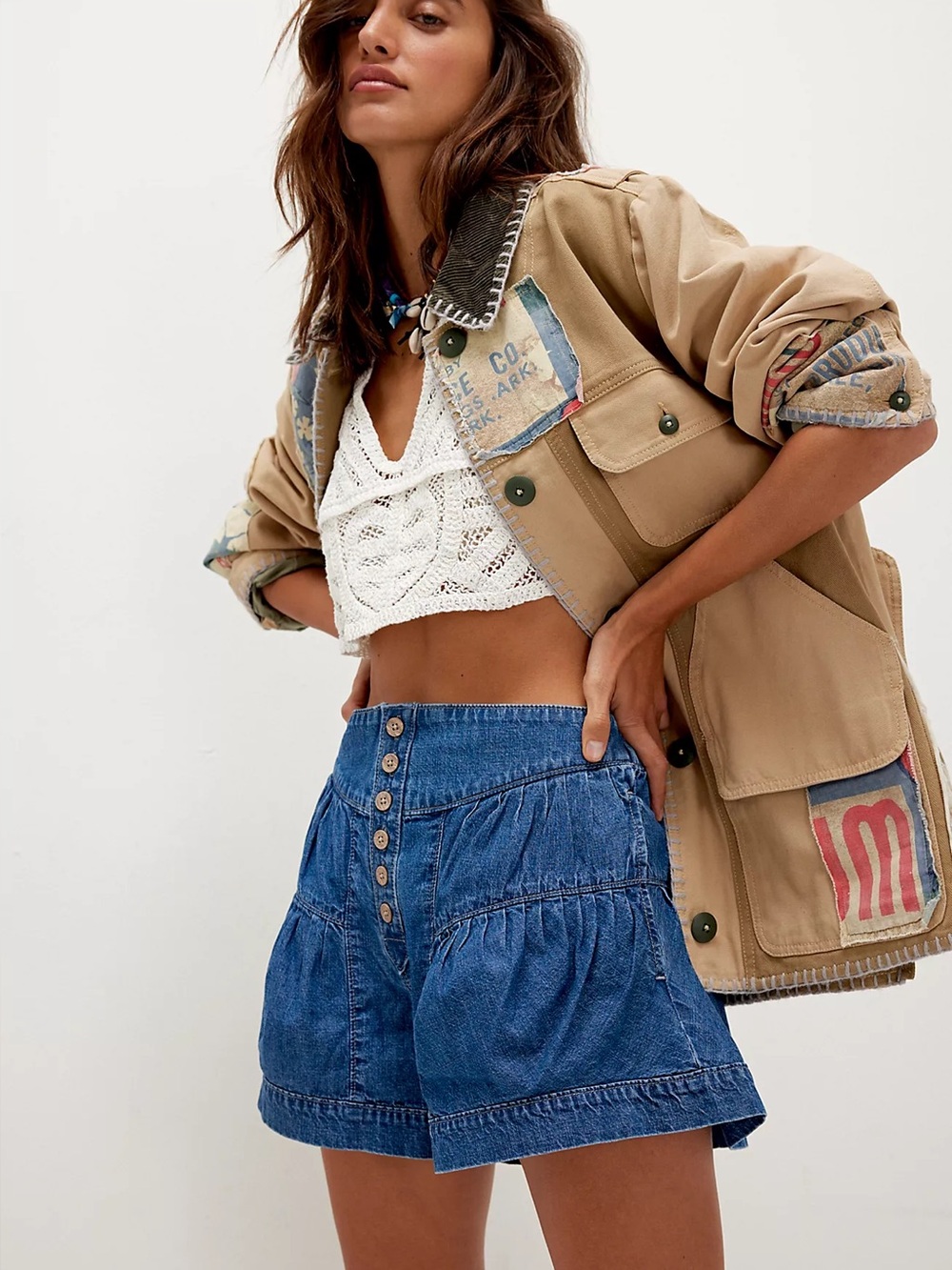 4.99🚚Buy now 🌸🌺Free People We The Free Fleur Denim Shorts/True Blue. XL